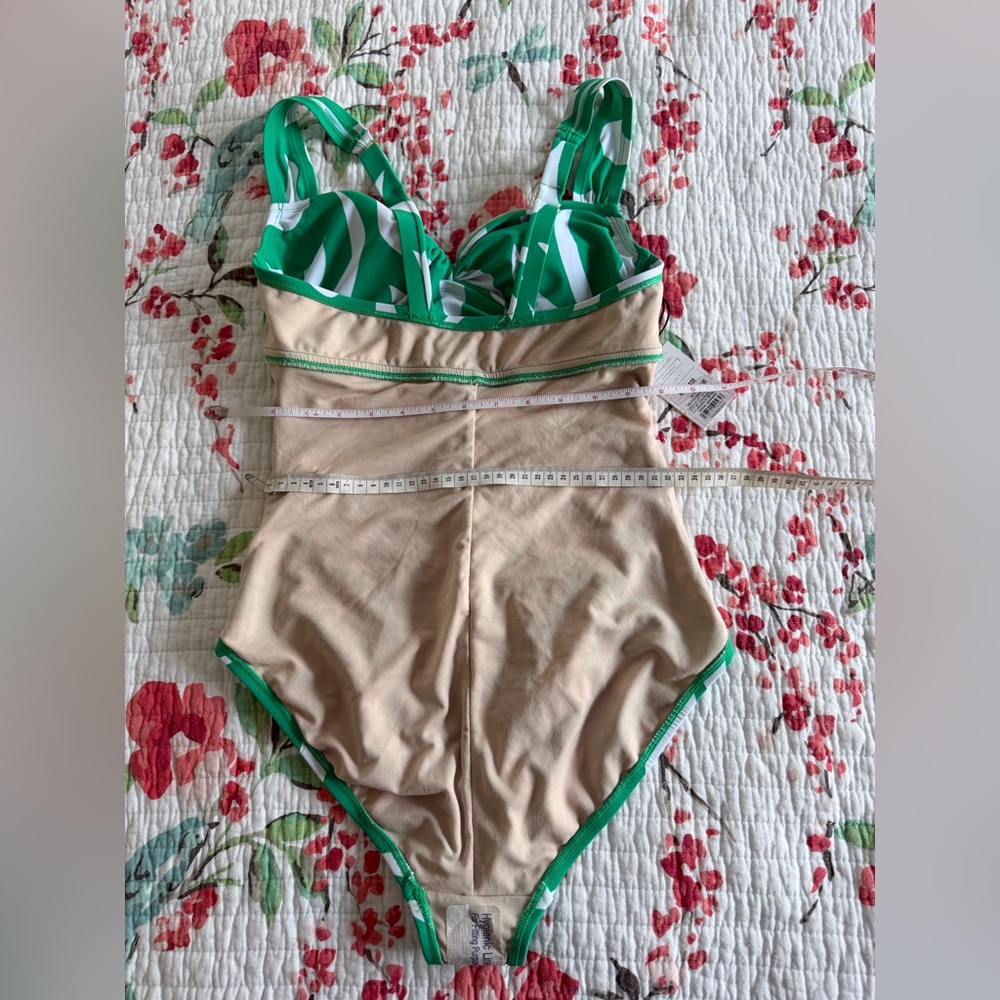 Shade shore one piece bathing suit in white and green with gold tone design - Picture 6 of 10